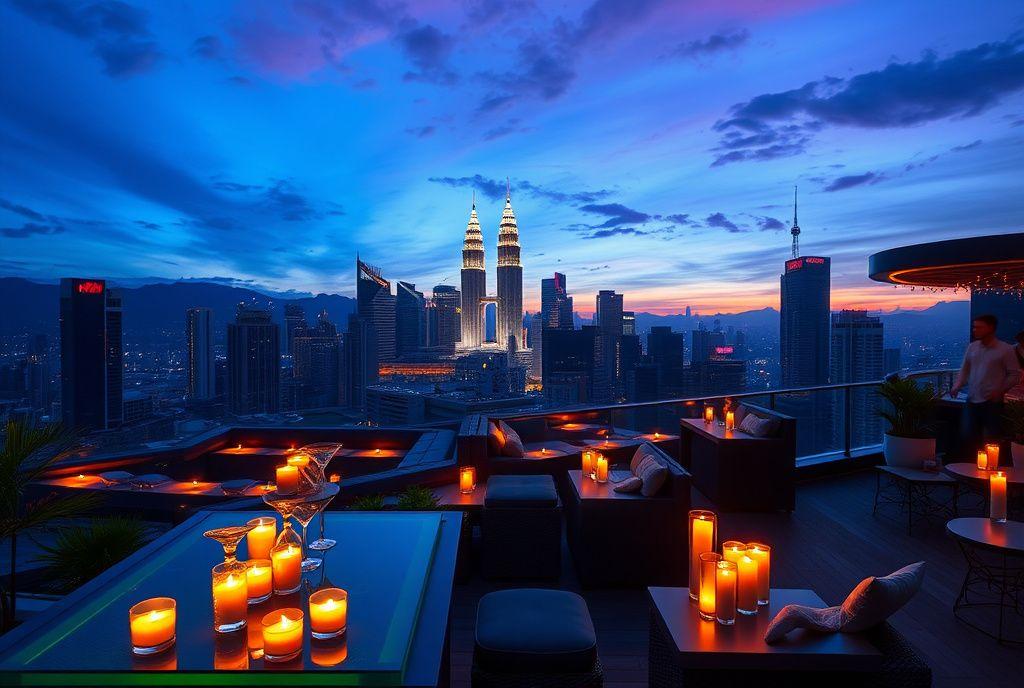 Rooftop event venue overlooking the Kuala Lumpur skyline at dusk